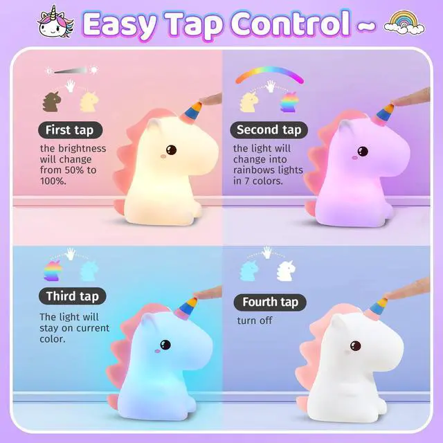 Alt view image 7 of 7 - Unicorn Toys, Night Light for Kids Night Light,16 Colors+Silicone+Dimmable+12 Hours Use Nightlight for Kids Room,Unicorn Toys for Girls Age 4-6, Valentines Day Gifts for Kids, Baby, Toddlers, Adults
