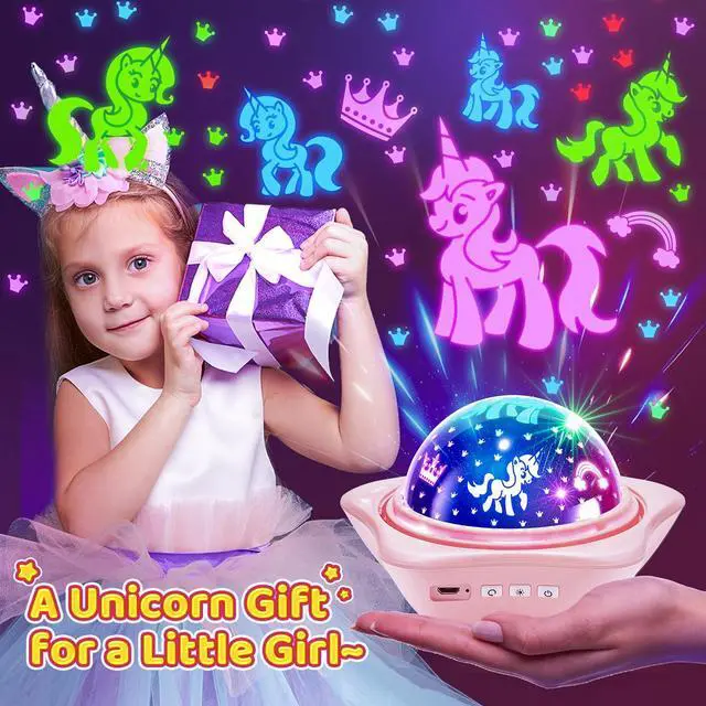 Alt view image 2 of 6 - Girls Toys for Girl Gifts, 6 Films Light Projector Unicorn Toys for Girls Age 4-6, Rechargeable Night Lights for Bedroom, 360° Rotating Decor Mermaid Gifts Princess Baby Toddler Toys