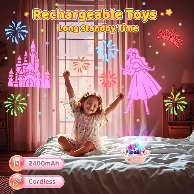 Alt view image 4 of 6 - Girls Toys for Girl Gifts, 6 Films Light Projector Unicorn Toys for Girls Age 4-6, Rechargeable Night Lights for Bedroom, 360° Rotating Decor Mermaid Gifts Princess Baby Toddler Toys