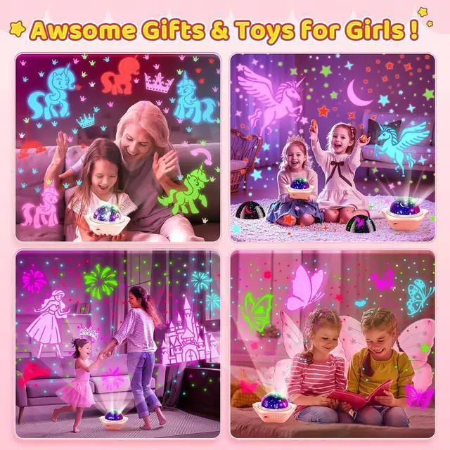 Alt view image 6 of 6 - Girls Toys for Girl Gifts, 6 Films Light Projector Unicorn Toys for Girls Age 4-6, Rechargeable Night Lights for Bedroom, 360° Rotating Decor Mermaid Gifts Princess Baby Toddler Toys