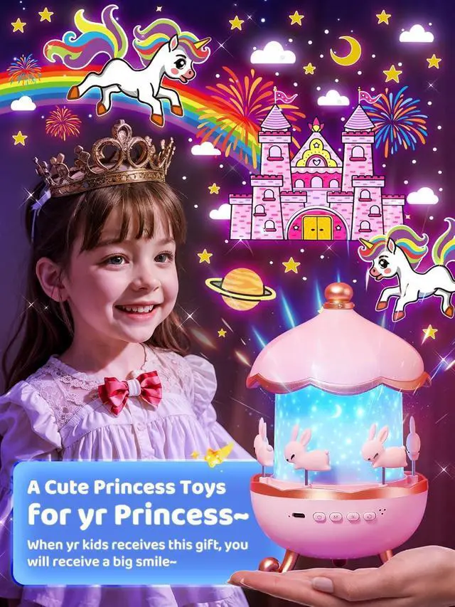 Alt view image 4 of 7 - Carousel Night Light for Kids,15 Music+15 Films+315 Colors Star Projector for Kids Night Light Projector,360°+Remote+1200mah Unicorn Toys for Girls Room Decor,Autism Toys,Toddler Gifts for Girls Baby