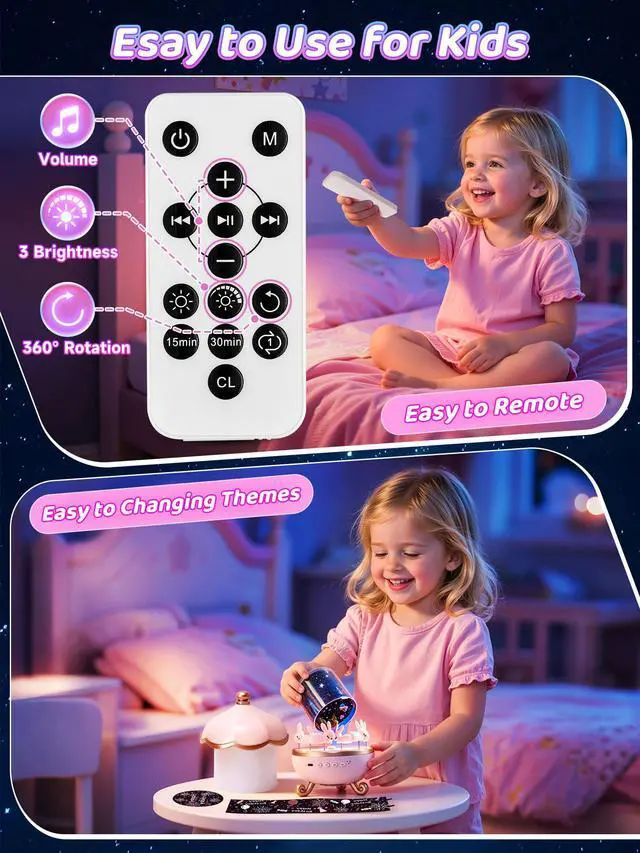 Alt view image 5 of 7 - Carousel Night Light for Kids,15 Music+15 Films+315 Colors Star Projector for Kids Night Light Projector,360°+Remote+1200mah Unicorn Toys for Girls Room Decor,Autism Toys,Toddler Gifts for Girls Baby