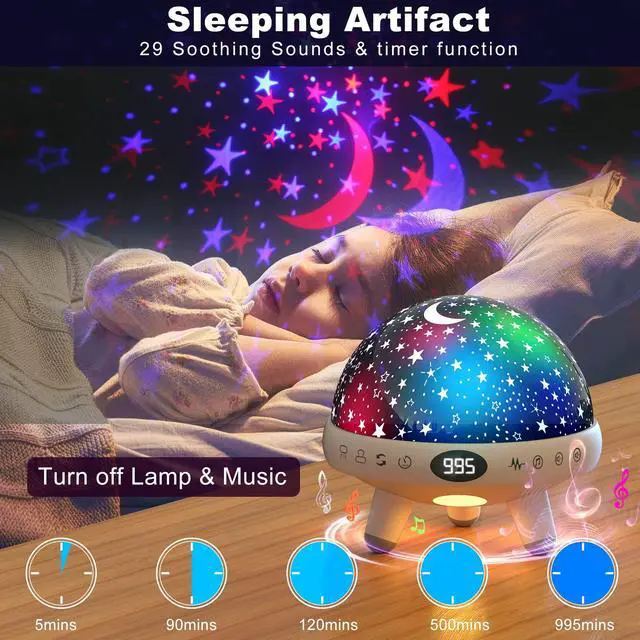 Alt view image 3 of 6 - Kids Sound Machine with Night Light Projector,29 Soothing Sounds Baby Night Light Star Projector for Kids Room,White Noise Machine for Baby Sleeping Soother,Nursery Lamp,Bedroom Decor