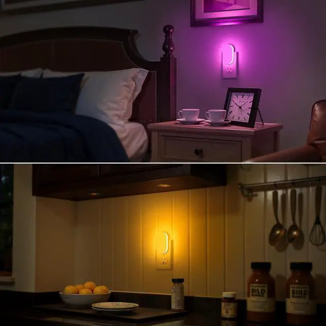 Alt view image 3 of 6 - Plug in Night Light, RGB Night Lights Plug into Wall with Foldable Plug 2 Pack, Dusk to Dawn Light Sensor Nightlight with Multi Lighting Modes, Color Changing Night Light for Bedroom Hallway
