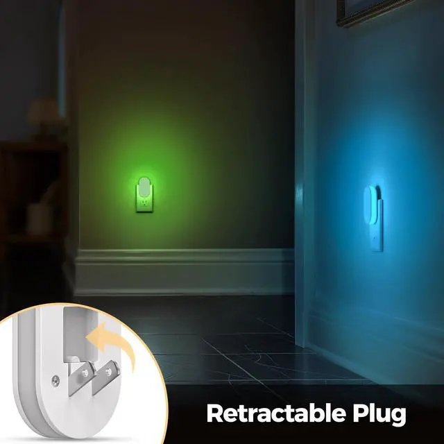 Alt view image 4 of 6 - Plug in Night Light, RGB Night Lights Plug into Wall with Foldable Plug 2 Pack, Dusk to Dawn Light Sensor Nightlight with Multi Lighting Modes, Color Changing Night Light for Bedroom Hallway