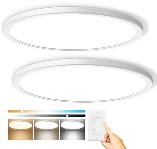 Main image of Super Slim 3200LM 12Inch LED Ceiling Lights Flush Mount, Dimmable 3000K 4500K 6000K CCT, Low Profile Surface Mount Light Fixtures, 24W Thin Flat LED Panel Lights for Bedroom Bathroom Kitchen, 2 Packs