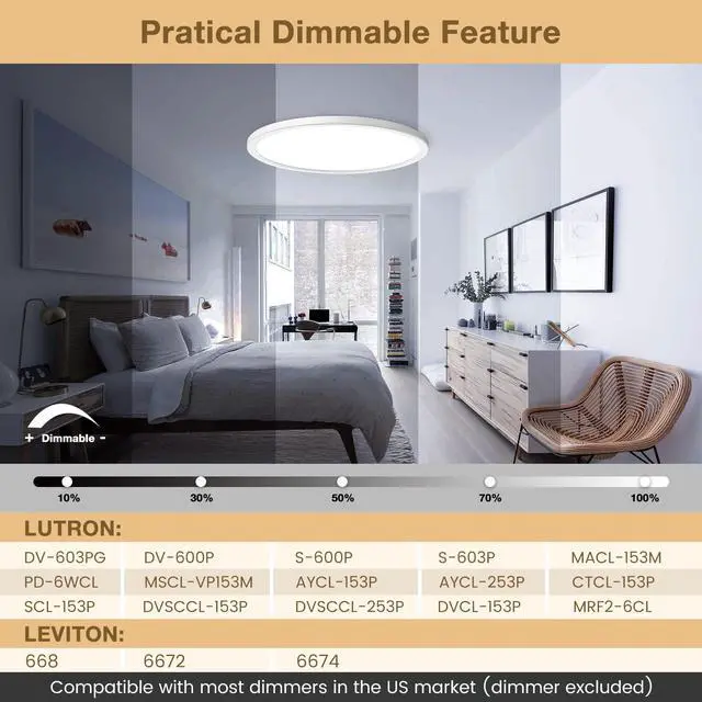 Alt view image 3 of 7 - Super Slim 3200LM 12Inch LED Ceiling Lights Flush Mount, Dimmable 3000K 4500K 6000K CCT, Low Profile Surface Mount Light Fixtures, 24W Thin Flat LED Panel Lights for Bedroom Bathroom Kitchen, 2 Packs