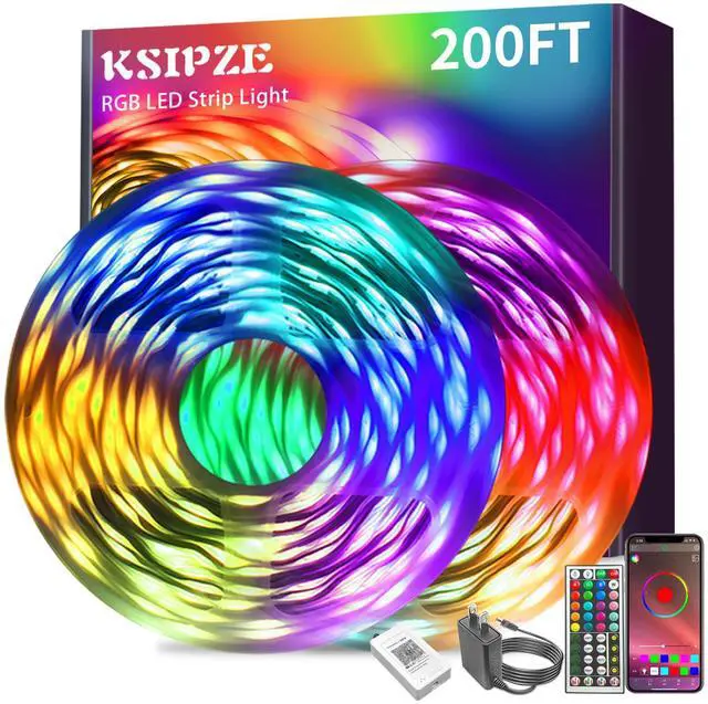 Main image of 200ft (2 Rolls of 100 ft) Led Strip Lights RGB Music Sync Color Changing Bluetooth Led Lights with Smart App Control Remote Led Lights for Bedroom Room Lighting Flexible Home Décor