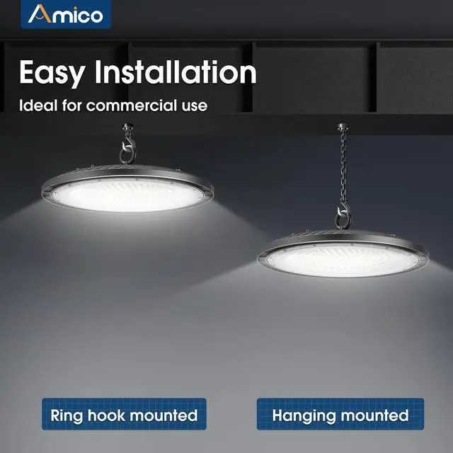 Alt view image 6 of 7 - 200W 10 Pack UFO LED High Bay Light 28,000lm 5000K LED High Bay Lights with UL Listed US Hook 5' Cable Alternative to 650W MH/HPS for Gym Factory Barn Warehouse