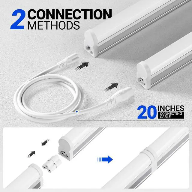Alt view image 5 of 7 - 6 Pack LED T5 Integrated Single Fixture, 4FT, 2200lm, 6500K Super Bright White, 20W Utility LED Shop Light, Ceiling and Under Cabinet Light, Corded Electric with ON/Off Switch, ETL Listed