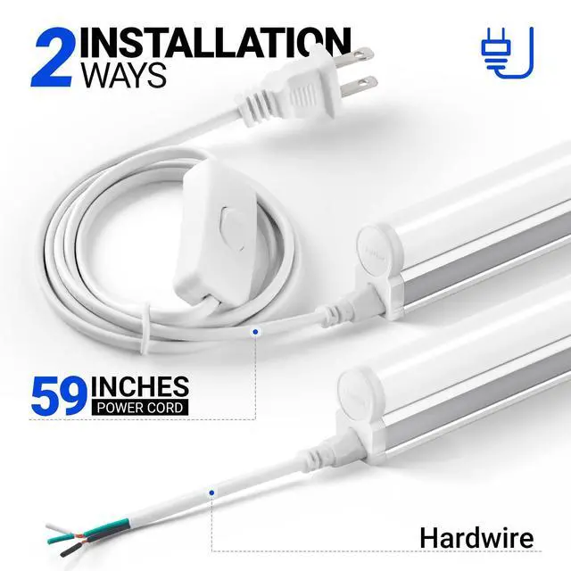 Alt view image 6 of 7 - 6 Pack LED T5 Integrated Single Fixture, 4FT, 2200lm, 6500K Super Bright White, 20W Utility LED Shop Light, Ceiling and Under Cabinet Light, Corded Electric with ON/Off Switch, ETL Listed