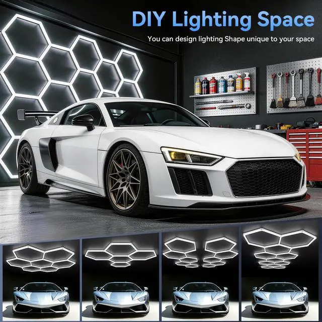 Alt view image 2 of 7 - Hexagon 5000K LED Garage Lights: 25 Pack Updated 1.31-inch Wider Size,26300LM Super Bright Hex Lighting Ceiling LED Shop Light for Garage, Car Detailing, Workshop, Warehouse, Gym, Basement