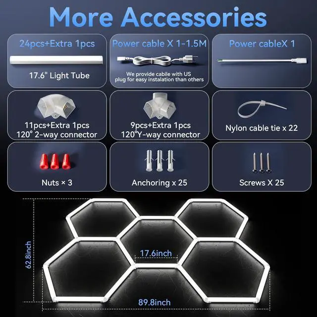 Alt view image 4 of 7 - Hexagon 5000K LED Garage Lights: 25 Pack Updated 1.31-inch Wider Size,26300LM Super Bright Hex Lighting Ceiling LED Shop Light for Garage, Car Detailing, Workshop, Warehouse, Gym, Basement