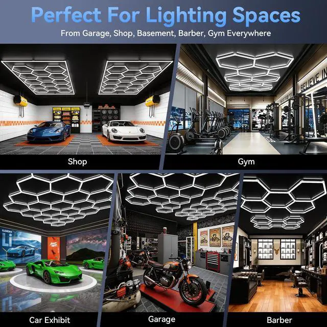 Alt view image 5 of 7 - Hexagon 5000K LED Garage Lights: 25 Pack Updated 1.31-inch Wider Size,26300LM Super Bright Hex Lighting Ceiling LED Shop Light for Garage, Car Detailing, Workshop, Warehouse, Gym, Basement