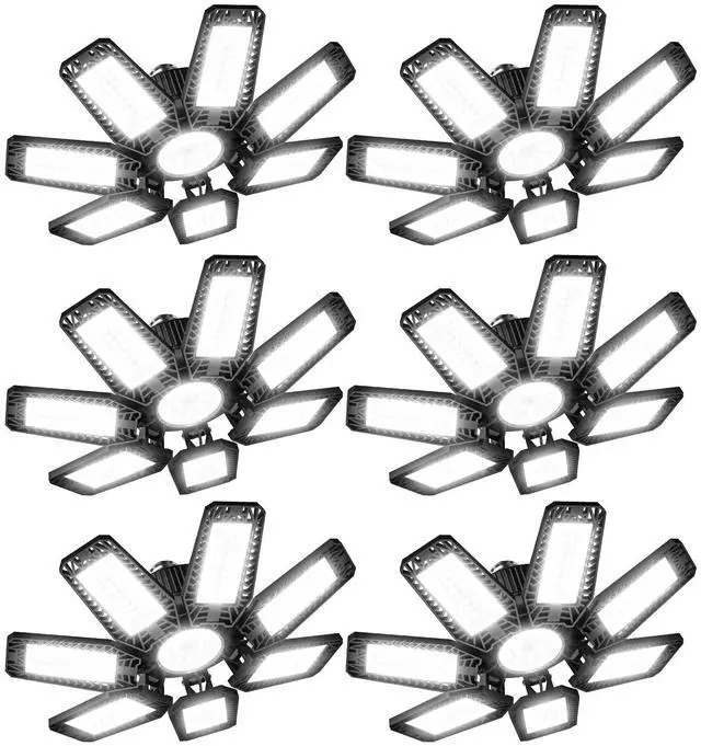 Main image of LED Garage Light 6 Pack - 200w 20000LM 6500K Garage Lights Ceiling LED with 7+1 Adjustable Panels, Shop Lights Screw in E26 E27 Bulb Socket for Workshop, Storage Room, Basement, Warehouse