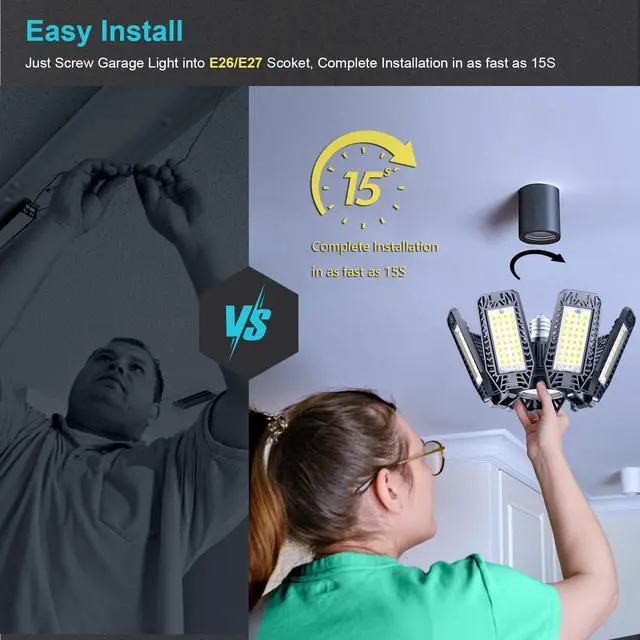 Alt view image 6 of 7 - LED Garage Light 6 Pack - 200w 20000LM 6500K Garage Lights Ceiling LED with 7+1 Adjustable Panels, Shop Lights Screw in E26 E27 Bulb Socket for Workshop, Storage Room, Basement, Warehouse