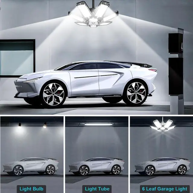 Alt view image 3 of 7 - LED Garage Light 6 Pack - 200w 20000LM 6500K Garage Lights Ceiling LED with 7+1 Adjustable Panels, Shop Lights Screw in E26 E27 Bulb Socket for Workshop, Storage Room, Basement, Warehouse