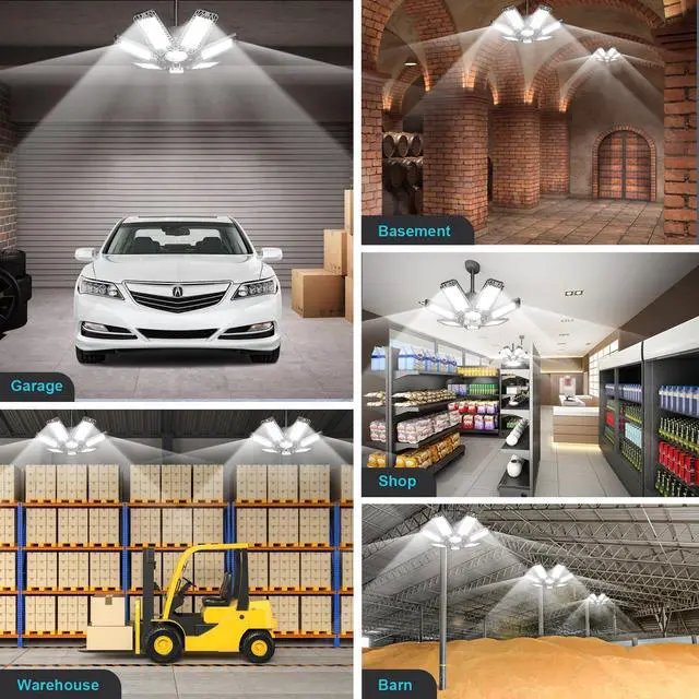 Alt view image 7 of 7 - LED Garage Light 6 Pack - 200w 20000LM 6500K Garage Lights Ceiling LED with 7+1 Adjustable Panels, Shop Lights Screw in E26 E27 Bulb Socket for Workshop, Storage Room, Basement, Warehouse
