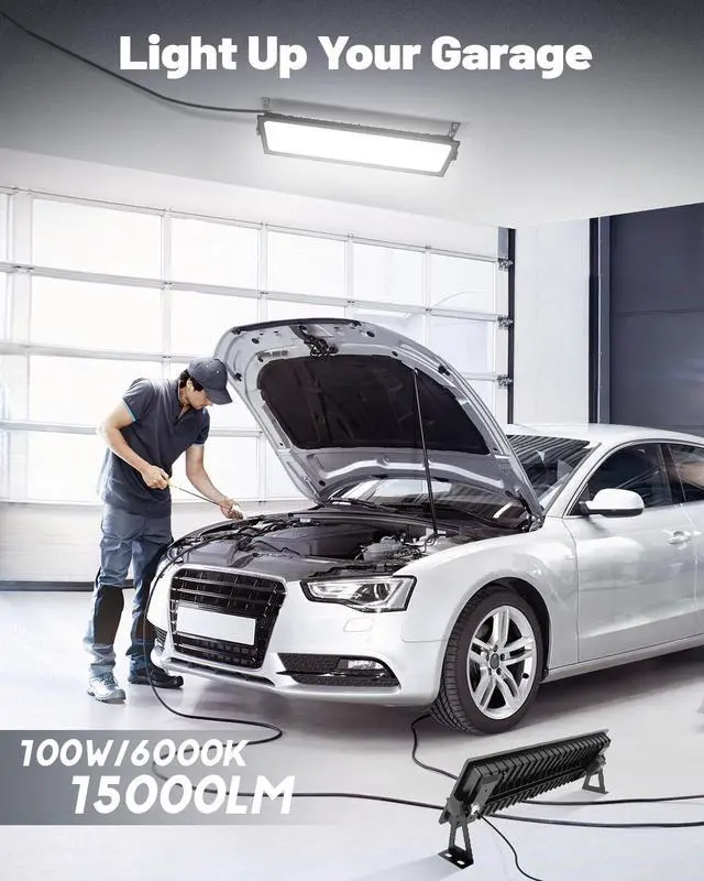 Alt view image 2 of 7 - 2 Pack Linkable LED Shop Lights, 100W 15000LM Plug in Garage Light