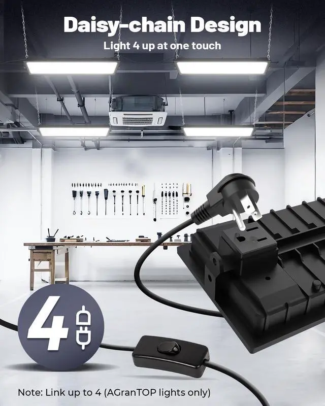 Alt view image 3 of 7 - 2 Pack Linkable LED Shop Lights, 100W 15000LM Plug in Garage Light