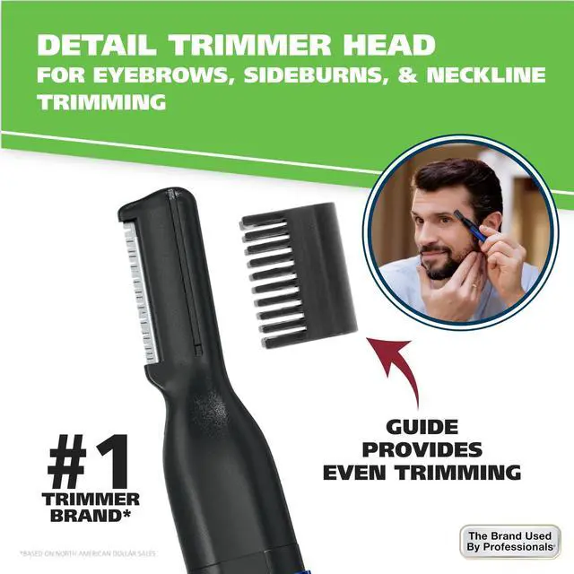 Alt view image 3 of 7 - Lithium 2 in 1 Battery Pen Detail Touch Up Trimmer for Nose, Ear, Neckline, Eyebrow, & Other Detailing - Blue - by The Brand by Professionals - Model 5643-200