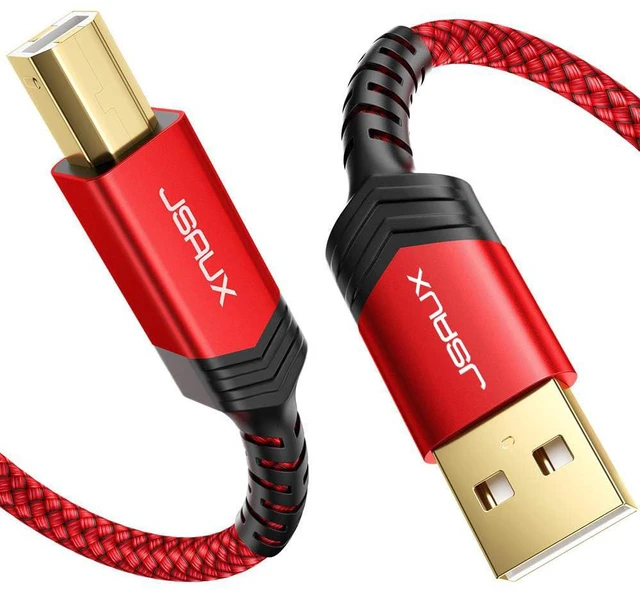 Main image of Printer Cable 15ft, USB Printer Cord for HP Canon Dell Epson | 480Mbps Data Transfer, Plug and Play, Nylon Braided, USB A to USB B Printer