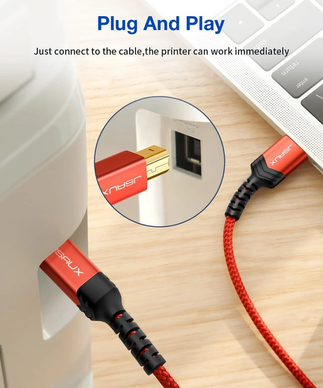 Alt view image 3 of 7 - Printer Cable 15ft, USB Printer Cord for HP Canon Dell Epson | 480Mbps Data Transfer, Plug and Play, Nylon Braided, USB A to USB B Printer