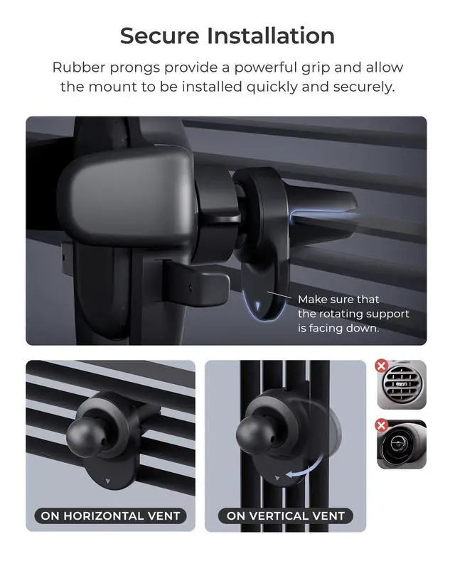 Alt view image 4 of 6 - Easy One Touch Advanced Air Vent Car Phone Mount - Universal Cell Phone Holder for iPhone, Google, Samsung, Moto, LG, and All Other Smartphones