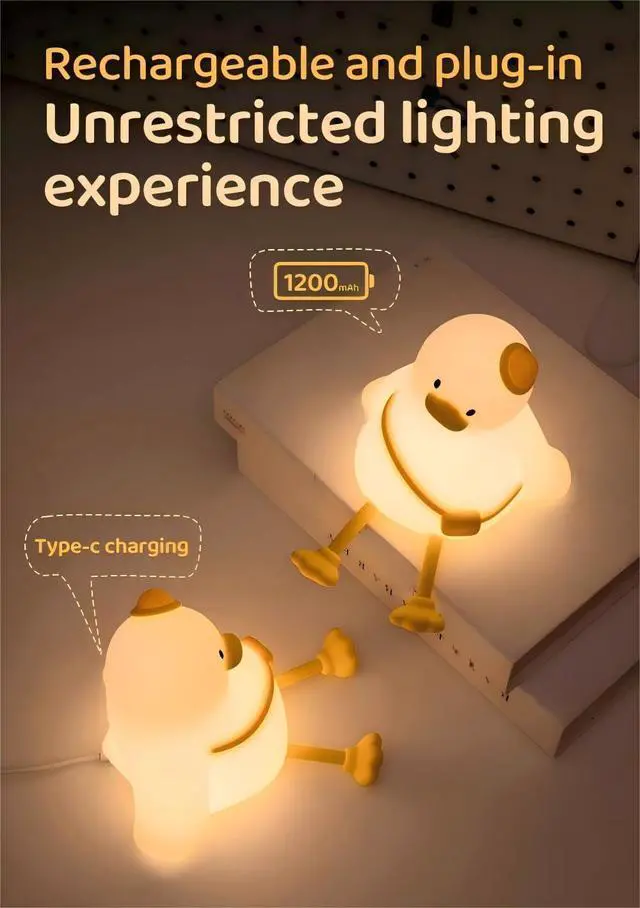 Alt view image 4 of 7 - Duck Night Light for Kids,Touch Dimmable,Rechargeable Portable and Squishy Silicone Led Nightlight,Kawaii Gift,Nursery,Toddler,Breastfeeding,Kids Bedroom Decor,Cute Baby Timing Bedside Lamp,Birthday
