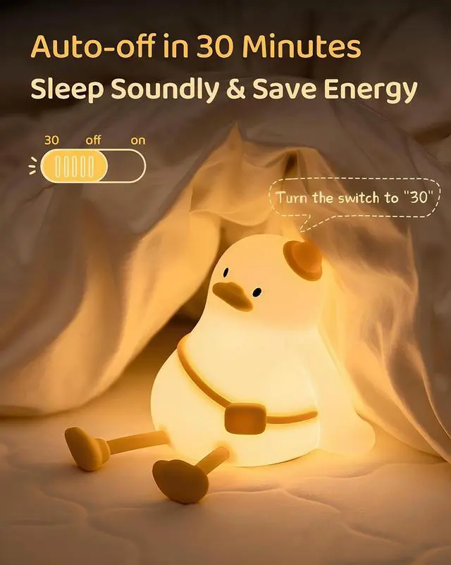 Alt view image 2 of 7 - Duck Night Light for Kids,Touch Dimmable,Rechargeable Portable and Squishy Silicone Led Nightlight,Kawaii Gift,Nursery,Toddler,Breastfeeding,Kids Bedroom Decor,Cute Baby Timing Bedside Lamp,Birthday
