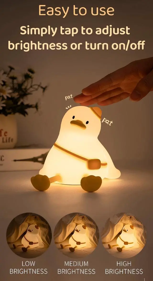 Alt view image 3 of 7 - Duck Night Light for Kids,Touch Dimmable,Rechargeable Portable and Squishy Silicone Led Nightlight,Kawaii Gift,Nursery,Toddler,Breastfeeding,Kids Bedroom Decor,Cute Baby Timing Bedside Lamp,Birthday