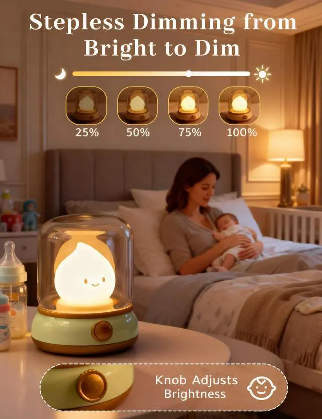 Alt view image 3 of 7 - Cute Flame Kids Night Light, Rechargeable Silicone Lamp with Timer, Dimmable Bedside Light, Cozy Gift for Girls Boys, Nursery Room Decor