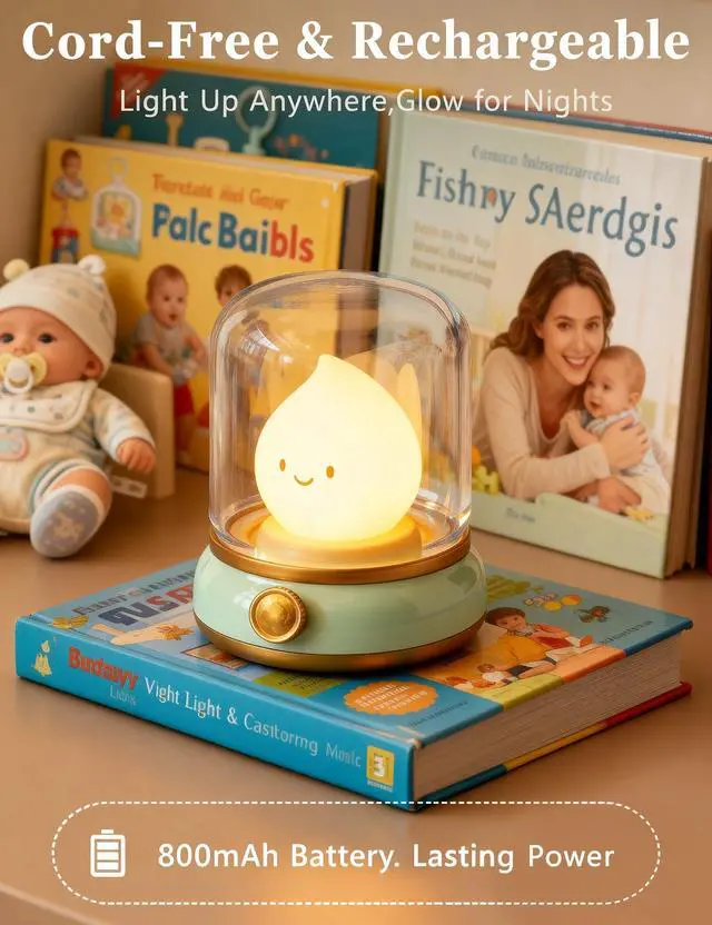 Alt view image 2 of 7 - Cute Flame Kids Night Light, Rechargeable Silicone Lamp with Timer, Dimmable Bedside Light, Cozy Gift for Girls Boys, Nursery Room Decor