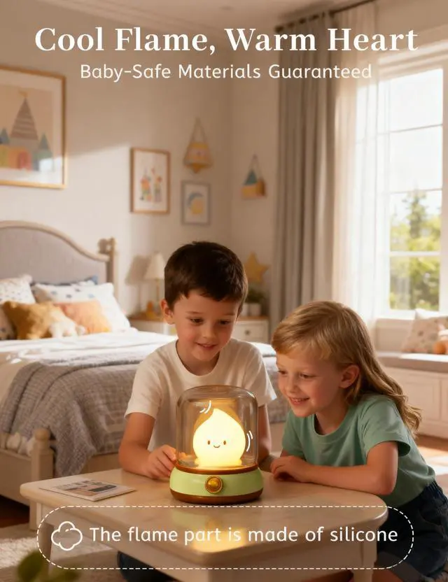Alt view image 6 of 7 - Cute Flame Kids Night Light, Rechargeable Silicone Lamp with Timer, Dimmable Bedside Light, Cozy Gift for Girls Boys, Nursery Room Decor