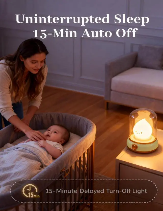 Alt view image 7 of 7 - Cute Flame Kids Night Light, Rechargeable Silicone Lamp with Timer, Dimmable Bedside Light, Cozy Gift for Girls Boys, Nursery Room Decor