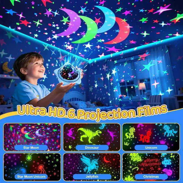Alt view image 2 of 7 - Night Light for Kids Toys,6 Films+78 Lighting Modes Star Projector,Rechargeable Night Light Projector,360°Rotion Star Lights for Bedroom Decor,Birthday Gifts for Kids Baby Sensory Toys Autism