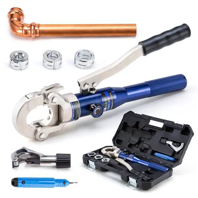 Main image of Copper Tube Fittings Hydraulic Pipe Crimping Tool with 1/2",3/4" and 1" Jaw Copper Pipe Press Crimper Pressing Pliers, with Pipe Cutter