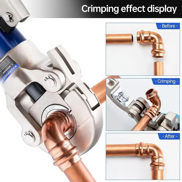 Alt view image 2 of 6 - Copper Tube Fittings Hydraulic Pipe Crimping Tool with 1/2",3/4" and 1" Jaw Copper Pipe Press Crimper Pressing Pliers, with Pipe Cutter