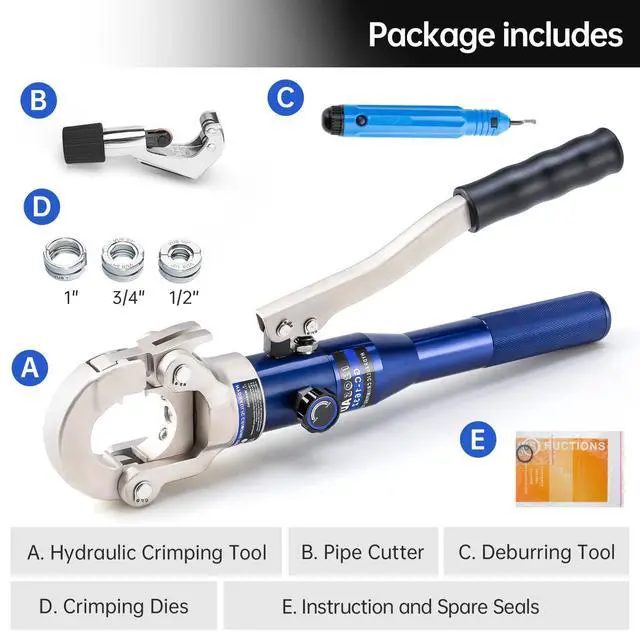 Alt view image 3 of 6 - Copper Tube Fittings Hydraulic Pipe Crimping Tool with 1/2",3/4" and 1" Jaw Copper Pipe Press Crimper Pressing Pliers, with Pipe Cutter