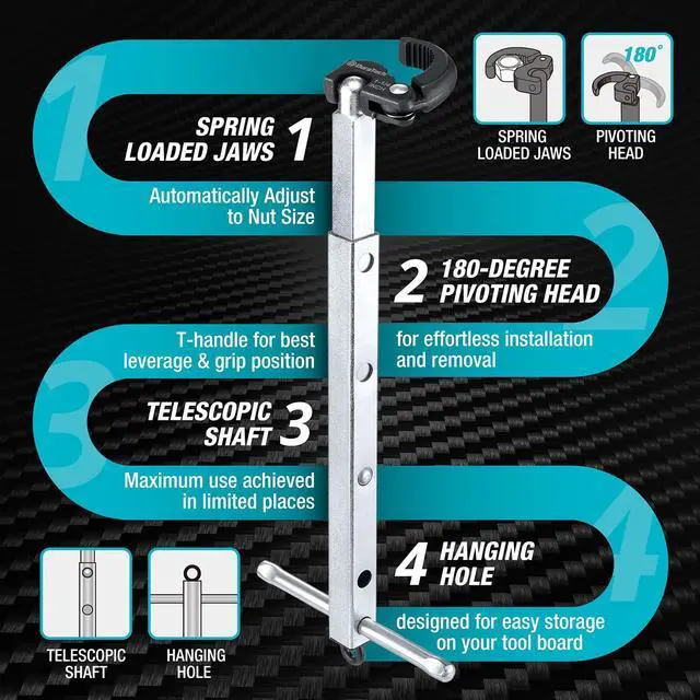 Alt view image 2 of 7 - Telescoping Basin Wrench, Sink Wrench, Adjustable 3/8'' to 1-1/4'' Capacity Jaw with 10" to 17" Extendable Handle, for Tight Space