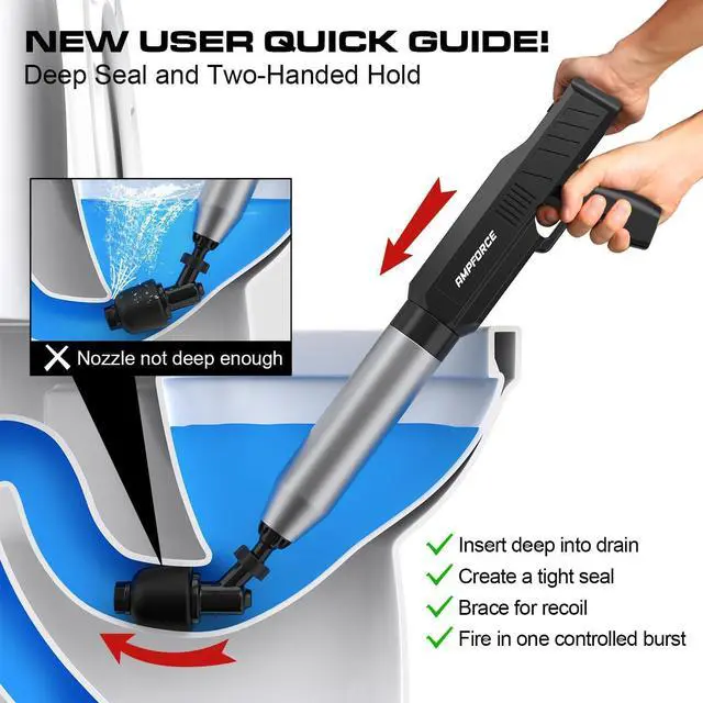 Alt view image 5 of 7 - Electric Toilet Plunger for Bathroom, High-Pressure Air Plunger, Heavy-Duty Clog Remover for Toilets, Toilet Drain Unclogger (Ink Black)