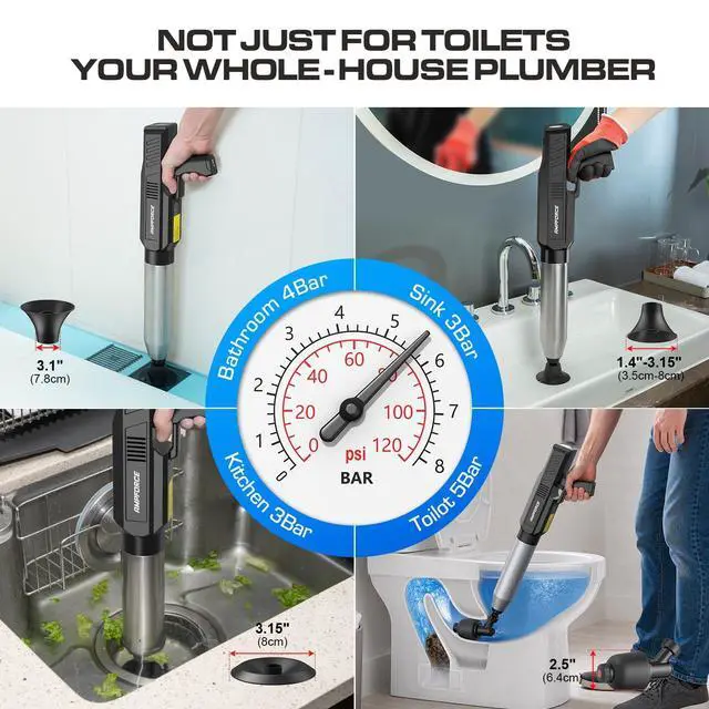 Alt view image 4 of 7 - Electric Toilet Plunger for Bathroom, High-Pressure Air Plunger, Heavy-Duty Clog Remover for Toilets, Toilet Drain Unclogger (Ink Black)