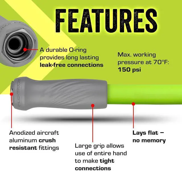 Alt view image 5 of 7 - Garden Hose with SwivelGrip, 5/8 in. x 25 ft., Lightweight All-Weather Water Hose, Durable and Flexible, Leak-Free Connections