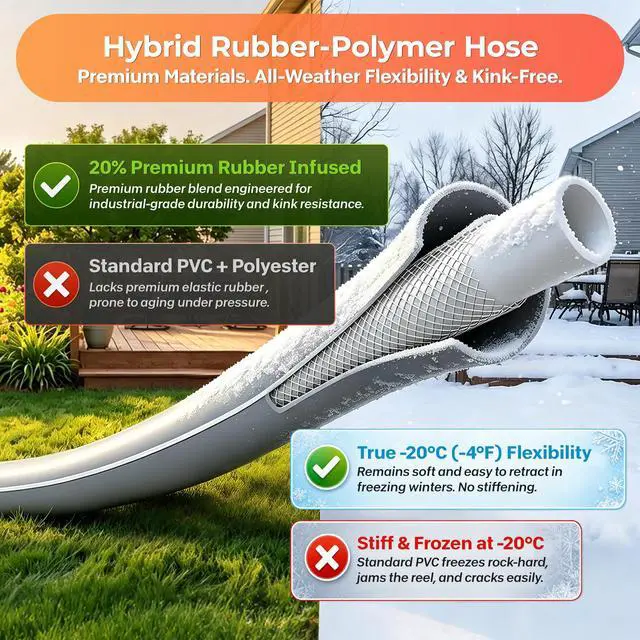 Alt view image 5 of 7 - Retractable Rubber Hybrid Garden Hose Reel, 1/2"x100ft Wall Mount