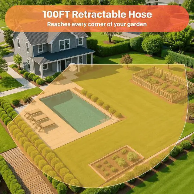 Alt view image 6 of 7 - Retractable Rubber Hybrid Garden Hose Reel, 1/2"x100ft Wall Mount