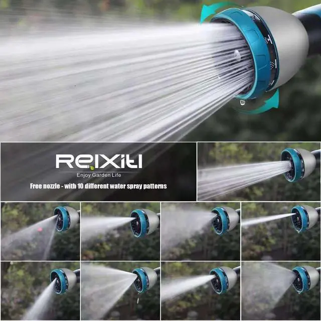 Alt view image 2 of 7 - Garden Hose 100feet, Water Hose with 10 Function Hose Nozzle, NON-Expandable Hose, Tough & Flexible, Lightweight, Crush Resistant Fittings, Kink & Tangle Free, Rust Proof for Watering