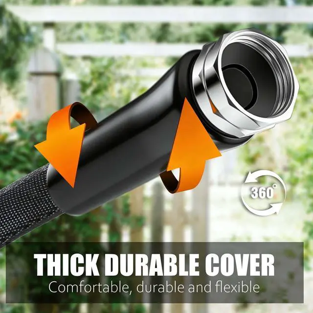 Alt view image 5 of 7 - Garden Hose 100feet, Water Hose with 10 Function Hose Nozzle, NON-Expandable Hose, Tough & Flexible, Lightweight, Crush Resistant Fittings, Kink & Tangle Free, Rust Proof for Watering
