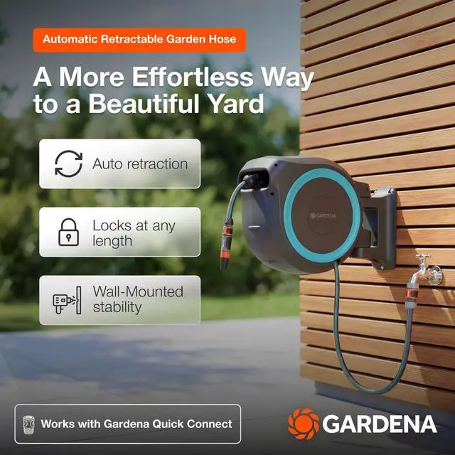 Alt view image 2 of 7 - Retractable Garden Hose Reel - 115 Feet - Auto Retract Hose Reel with 180° Swivel Wall Mount - Heavy Duty - Integrated Spray Nozzle - 18630