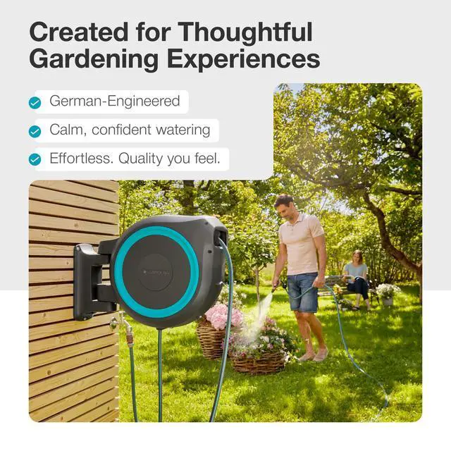 Alt view image 6 of 7 - Retractable Garden Hose Reel - 115 Feet - Auto Retract Hose Reel with 180° Swivel Wall Mount - Heavy Duty - Integrated Spray Nozzle - 18630