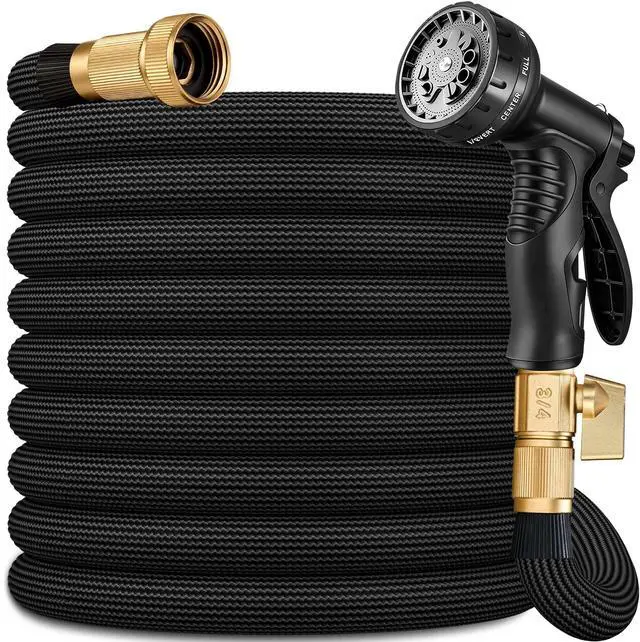 Main image of Flexible Garden Hose 100 FT, Ultra Lightweight Water Hoses 100FT w/10 Function Sprayer and 3/4" Brass Fittings, Kink-Free, Sturdy, Abrasion Resistant for Yard, Lawn, Outdoor and Gardening(Black)